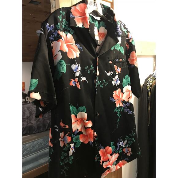 Hawaii Nei Honolulu Vintage Men’s L Black Floral Short Sleeve Button Shirt - Picture 6 of 12